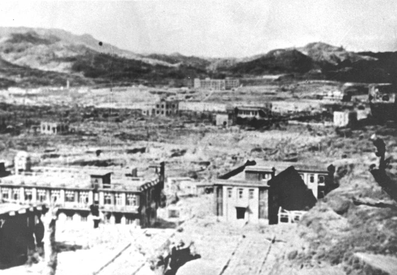 Nagasaki in ruins after the atomic bomb attack, pictured on Aug. 9, 1945. (Kyodo)