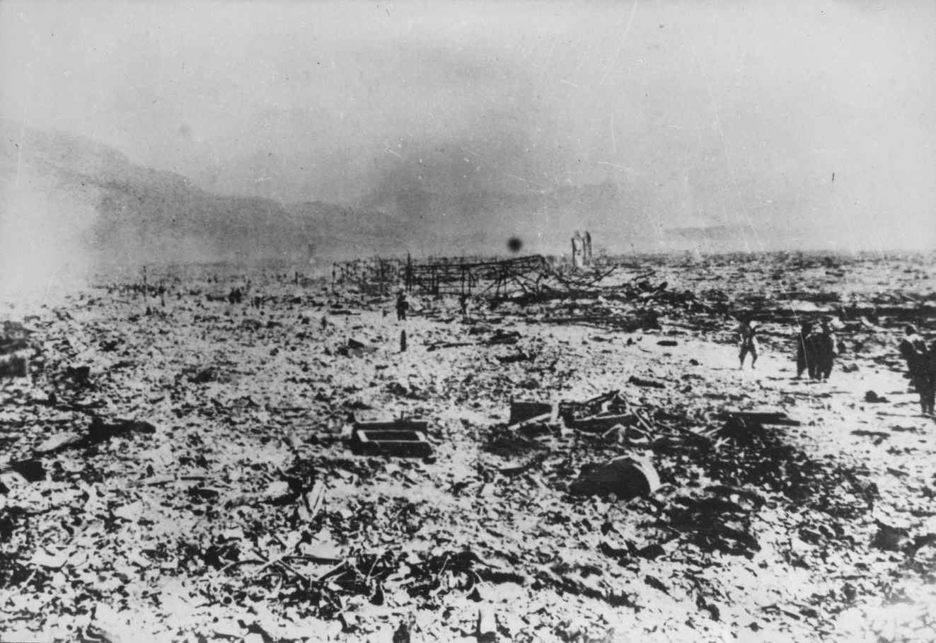 Nagasaki in ruins after the atomic bomb attack, pictured on Aug. 9, 1945.  (Kyodo)