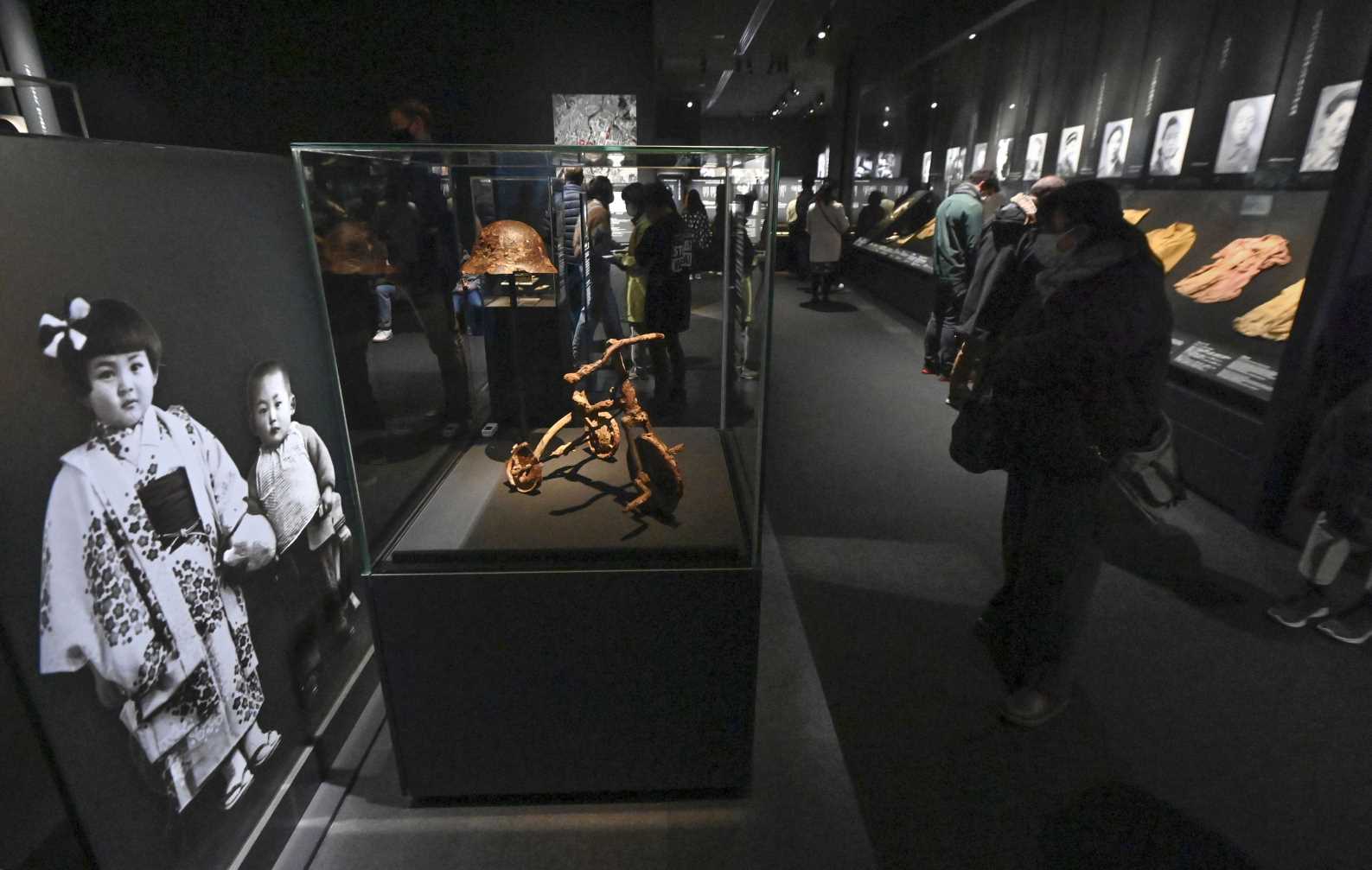 Photos and artifacts of victims displayed at the Hiroshima Peace Memorial Museum in Hiroshima (Kyodo)
