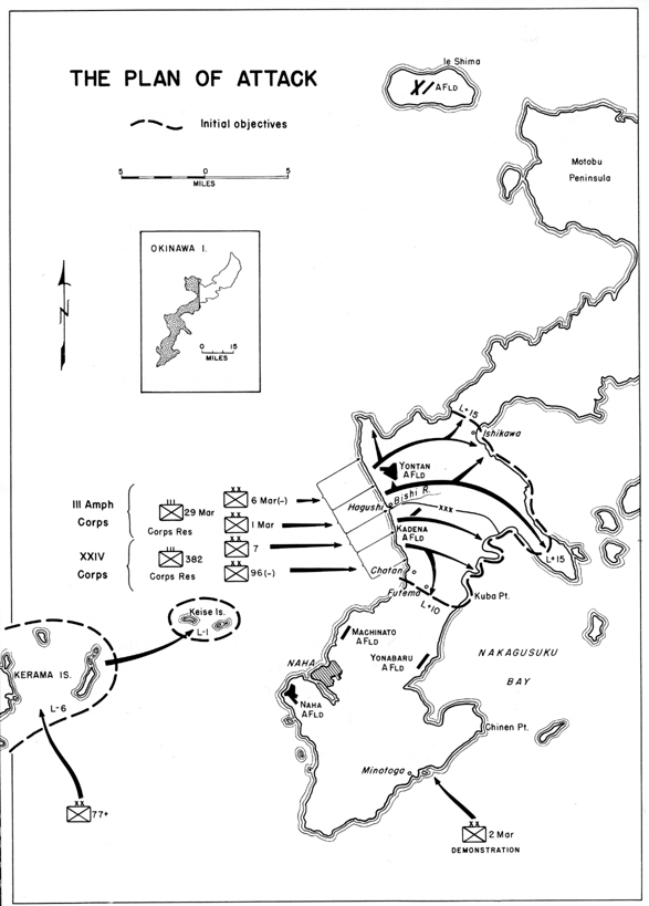 進行ルートを示したアメリカ軍の上陸計画図（アメリカ陸軍軍事史センター提供）