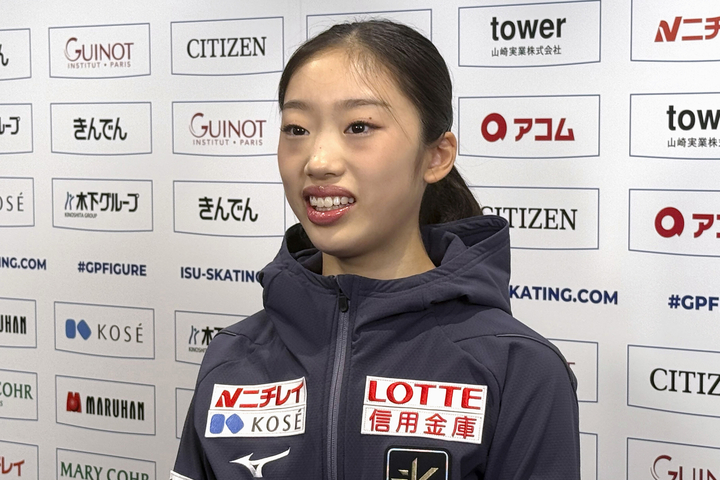 試合から一夜明け、取材に応じる岡田芽依=6日、IGアリーナ