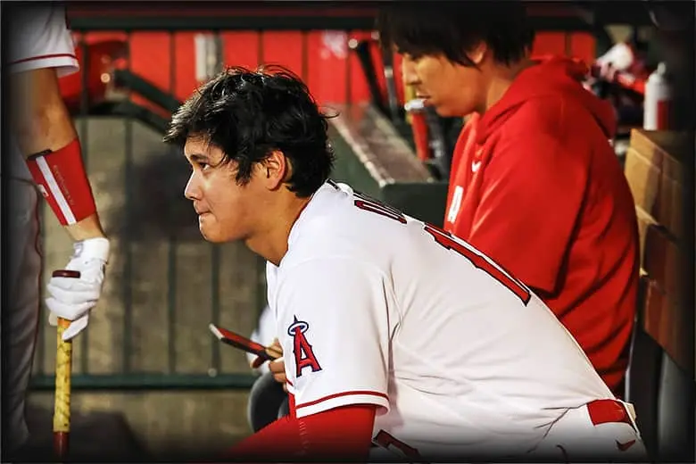 Shohei Ohtani with a pained expression.