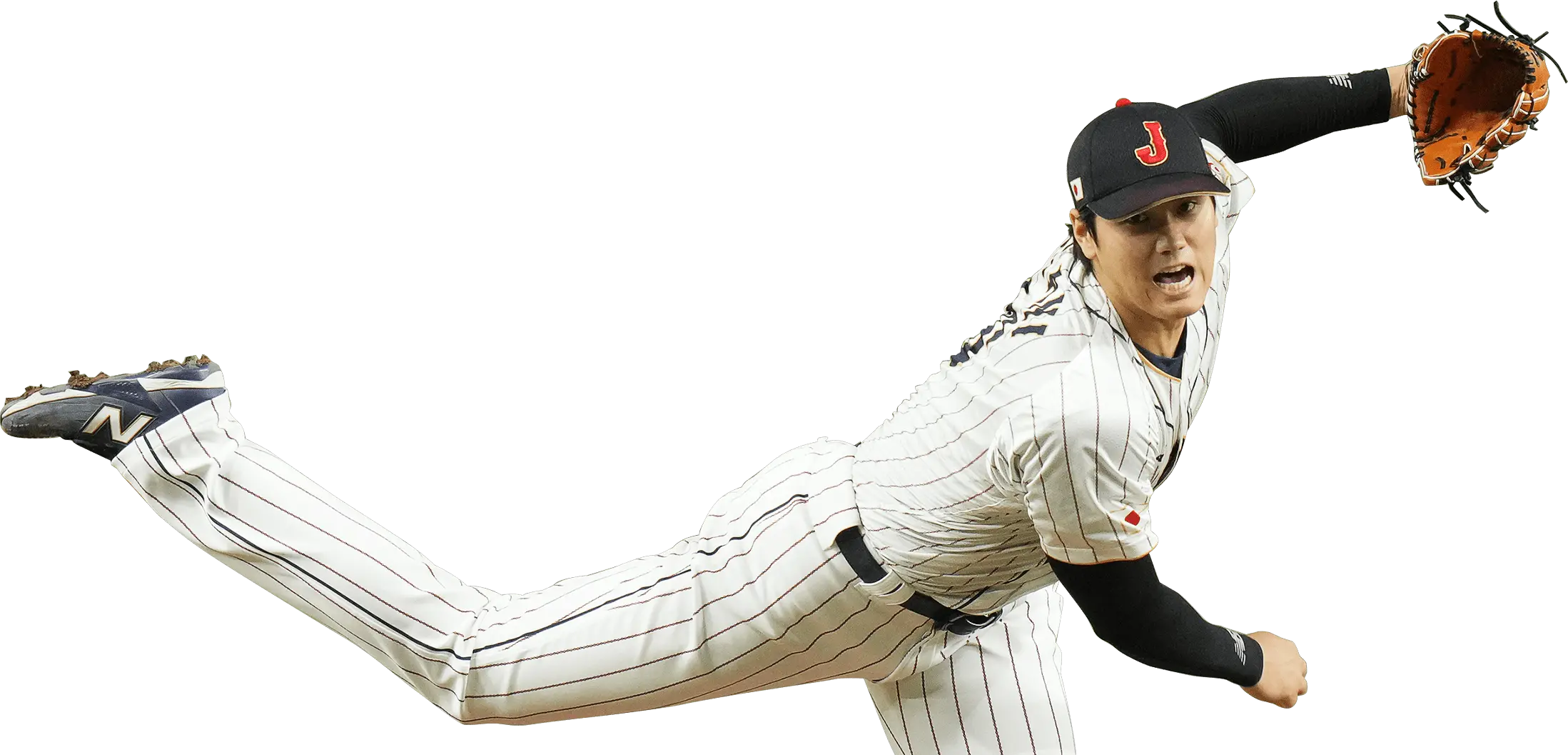 Shohei Ohtani delivering a powerful pitch.