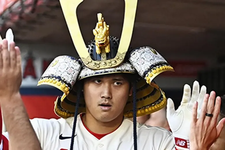 Shohei Ohtani wearing a helmet.